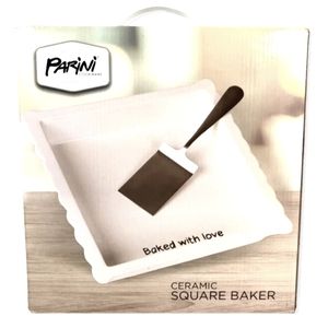 Parini 2 Piece Ceramic 10" Square Baker With Spatula "Baked With Love"